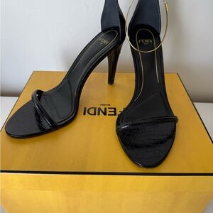 Fendi Black Women's Heels with Gold Ankle Strap - Size 38.5